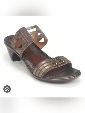 Womens Afrodita Wedge Strappy Cutout Slide Sandals Metallic Brown 10